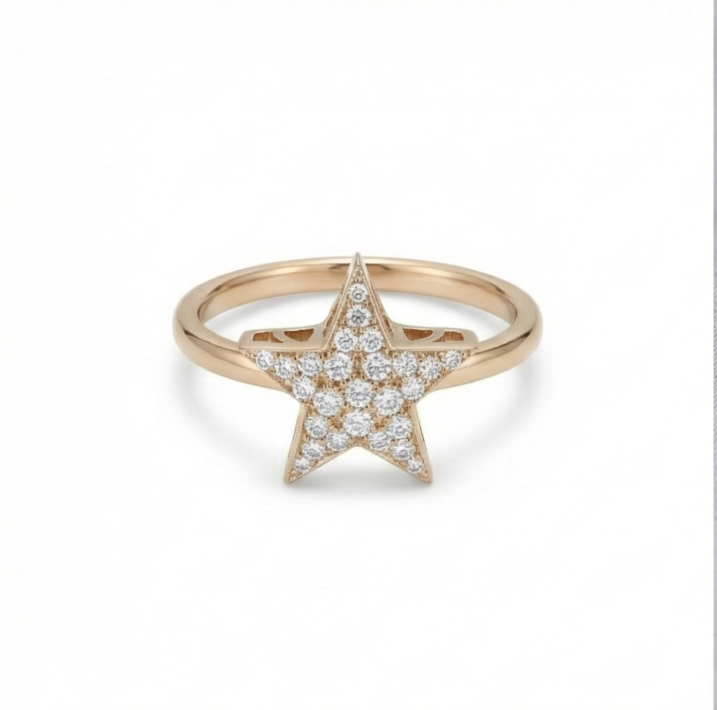 AGOR 925 Sterling Silver Celestial Star Ring Rose Gold Plated Statement Jewellery for Women and Girls