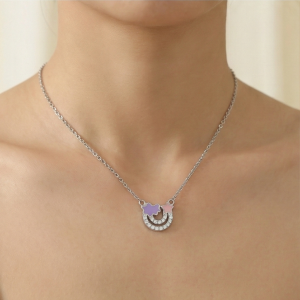 AGOR 925 Sterling Silver Enamel Cloud Star and Rainbow Charm Pendant Necklace Jewellery for Girls