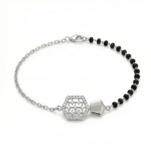 AGOR 925 Sterling Silver Geometric Honeycomb Mangalsutra Bracelet Hand Mangalsutra Jewellery