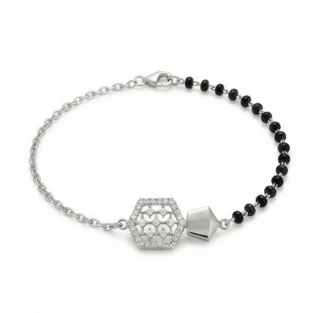 925 Sterling Silver Geometric Honeycomb Mangalsutra Bracelet Hand Mangalsutra Jewellery