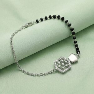 AGOR 925 Sterling Silver Geometric Honeycomb Mangalsutra Bracelet Hand Mangalsutra Jewellery
