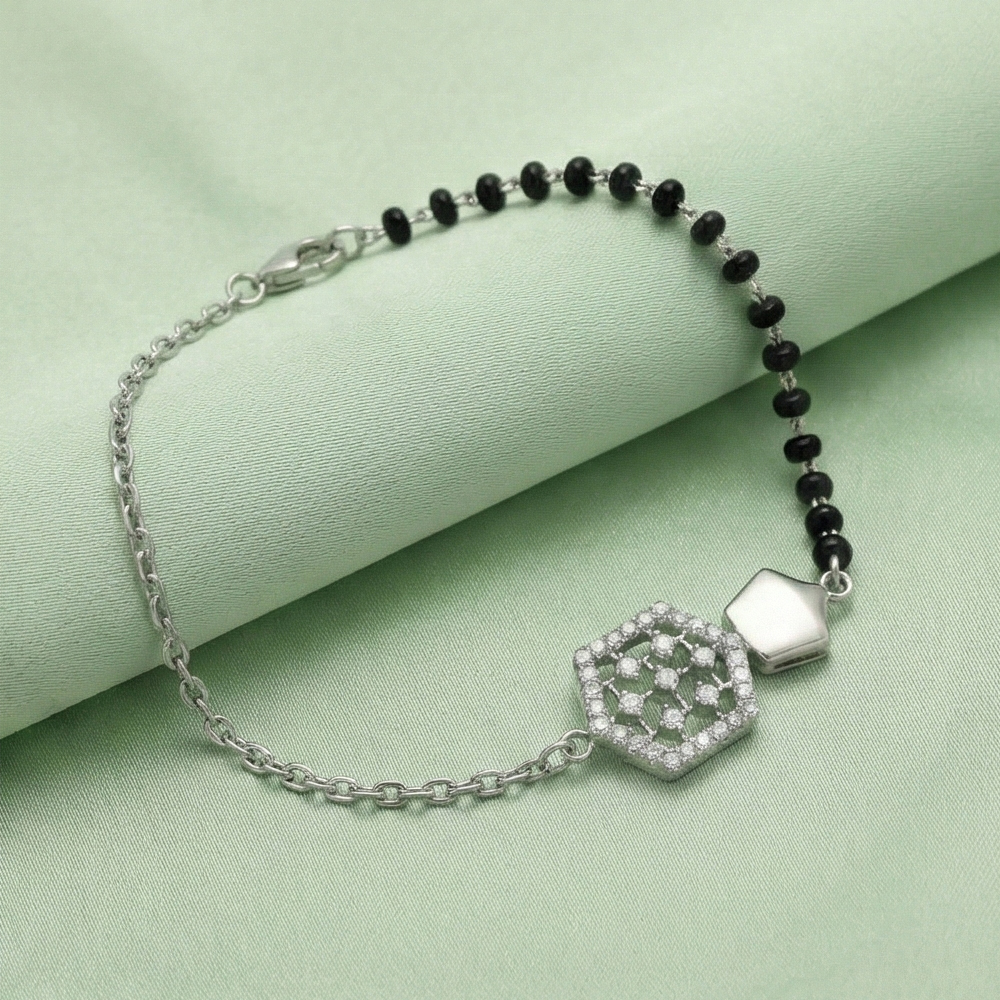 925 Sterling Silver Geometric Honeycomb Mangalsutra Bracelet Hand Mangalsutra Jewellery