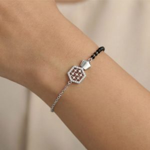 AGOR 925 Sterling Silver Geometric Honeycomb Mangalsutra Bracelet Hand Mangalsutra Jewellery