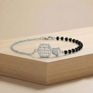 AGOR 925 Sterling Silver Geometric Honeycomb Mangalsutra Bracelet Hand Mangalsutra Jewellery