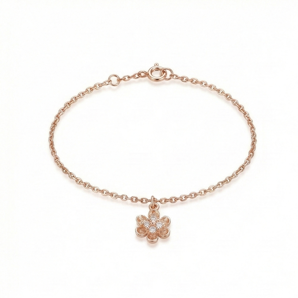925 Sterling Silver Flower Charm Bracelet Jewellery Rose Gold Plated