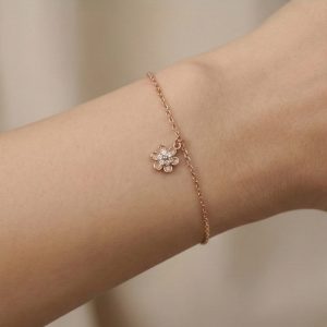 AGOR 925 Sterling Silver Flower Charm Bracelet Jewellery Rose Gold Plated