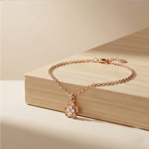 AGOR 925 Sterling Silver Flower Charm Bracelet Jewellery Rose Gold Plated