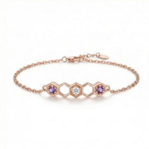 AGOR 925 Sterling Silver Hexagon Honeycomb Bracelet Jewellery Rose Gold Plated