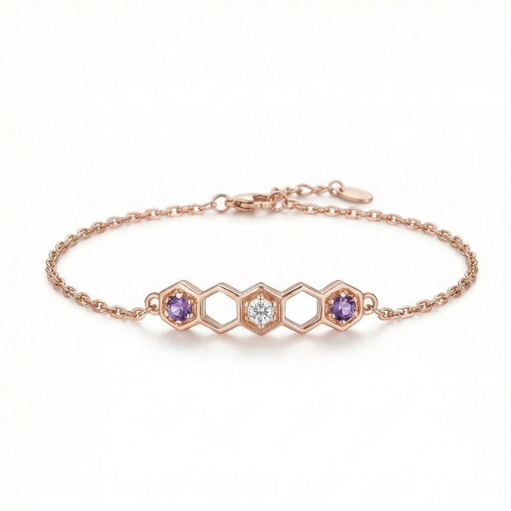 925 Sterling Silver Hexagon Honeycomb Bracelet Jewellery Rose Gold Plated