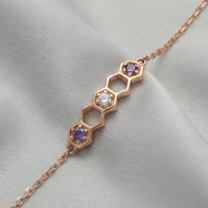 AGOR 925 Sterling Silver Hexagon Honeycomb Bracelet Jewellery Rose Gold Plated