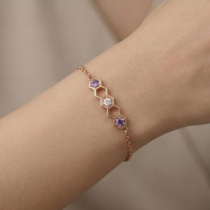 AGOR 925 Sterling Silver Hexagon Honeycomb Bracelet Jewellery Rose Gold Plated