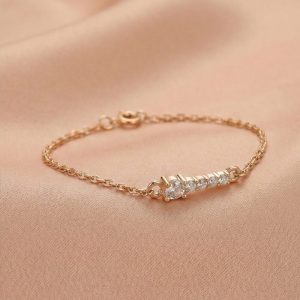AGOR 925 Sterling Silver Linear Bar Bracelet Jewellery Rose Gold Plated for Women