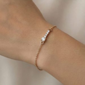AGOR 925 Sterling Silver Linear Bar Bracelet Jewellery Rose Gold Plated for Women