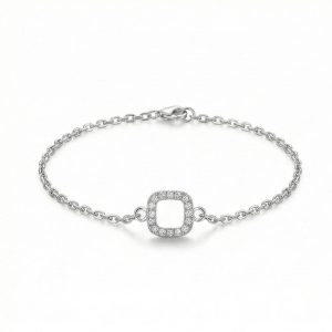 AGOR 925 Sterling Silver Open Square Halo Bracelet Jewellery Rhodium Finish