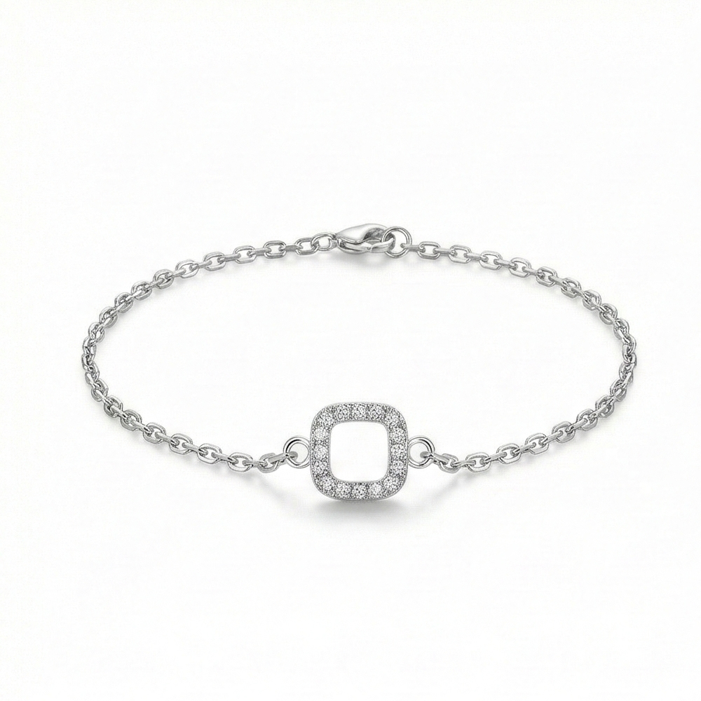 925 Sterling Silver Open Square Halo Bracelet Jewellery Rhodium Finish