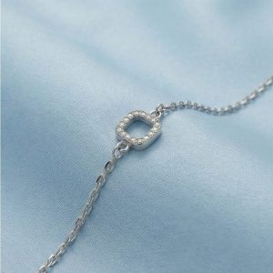 AGOR 925 Sterling Silver Open Square Halo Bracelet Jewellery Rhodium Finish