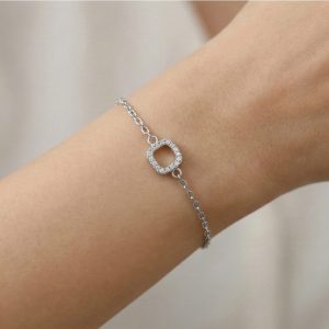 AGOR 925 Sterling Silver Open Square Halo Bracelet Jewellery Rhodium Finish