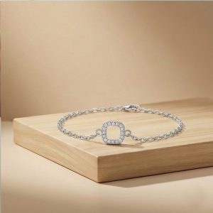 AGOR 925 Sterling Silver Open Square Halo Bracelet Jewellery Rhodium Finish
