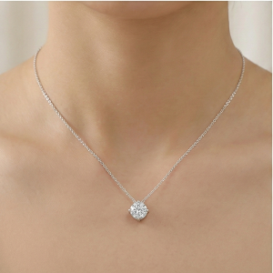 AGOR 925 Sterling Silver Classic Cushion Frame Solitaire Pendant Necklace Jewellery for Women