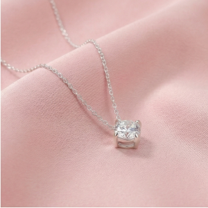 AGOR 925 Sterling Silver Classic Cushion Frame Solitaire Pendant Necklace Jewellery for Women