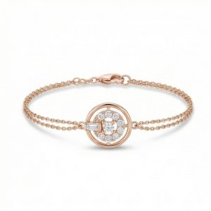 AGOR 925 Sterling Silver Double Chain Circle Halo Bracelet Jewellery Rose Gold Plated