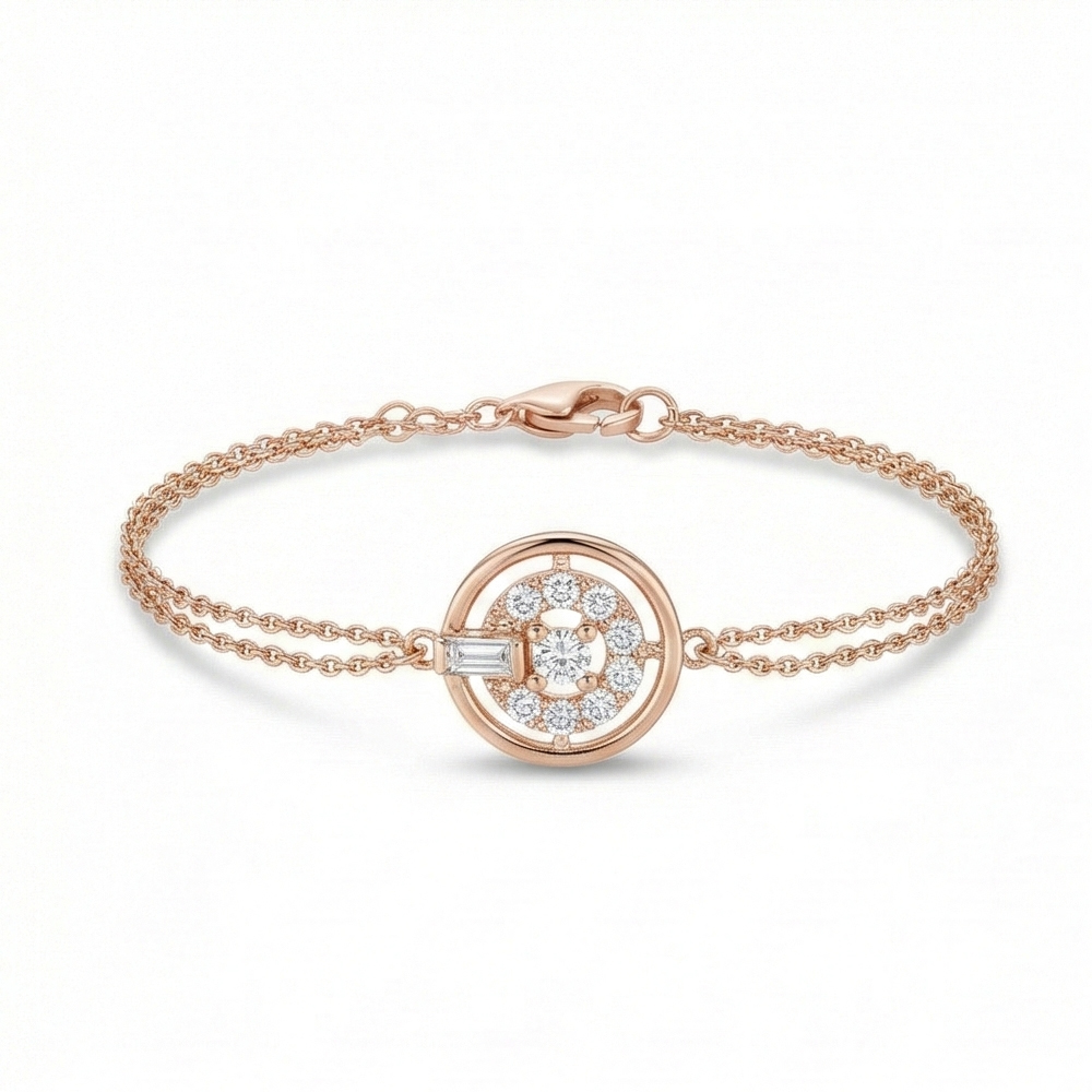 925 Sterling Silver Double Chain Circle Halo Bracelet Jewellery Rose Gold Plated
