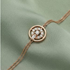 AGOR 925 Sterling Silver Double Chain Circle Halo Bracelet Jewellery Rose Gold Plated