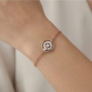 AGOR 925 Sterling Silver Double Chain Circle Halo Bracelet Jewellery Rose Gold Plated