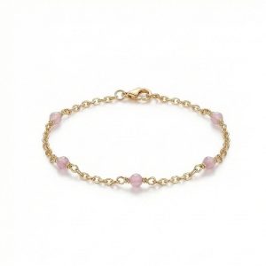 AGOR 925 Sterling Silver Pink Beaded Station Bracelet Jewellery Rose Gold Plated