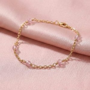 AGOR 925 Sterling Silver Pink Beaded Station Bracelet Jewellery Rose Gold Plated