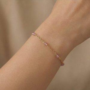 AGOR 925 Sterling Silver Pink Beaded Station Bracelet Jewellery Rose Gold Plated