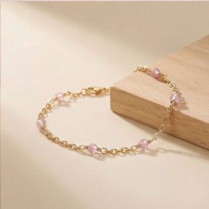 AGOR 925 Sterling Silver Pink Beaded Station Bracelet Jewellery Rose Gold Plated
