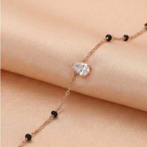 AGOR 925 Sterling Silver Pear Solitaire Black Bead Bracelet Jewellery Rose Gold Plated