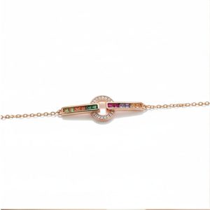 AGOR 925 Sterling Silver Rose Gold Plated Multicolor Geometric Interlocking Bracelet Jewellery