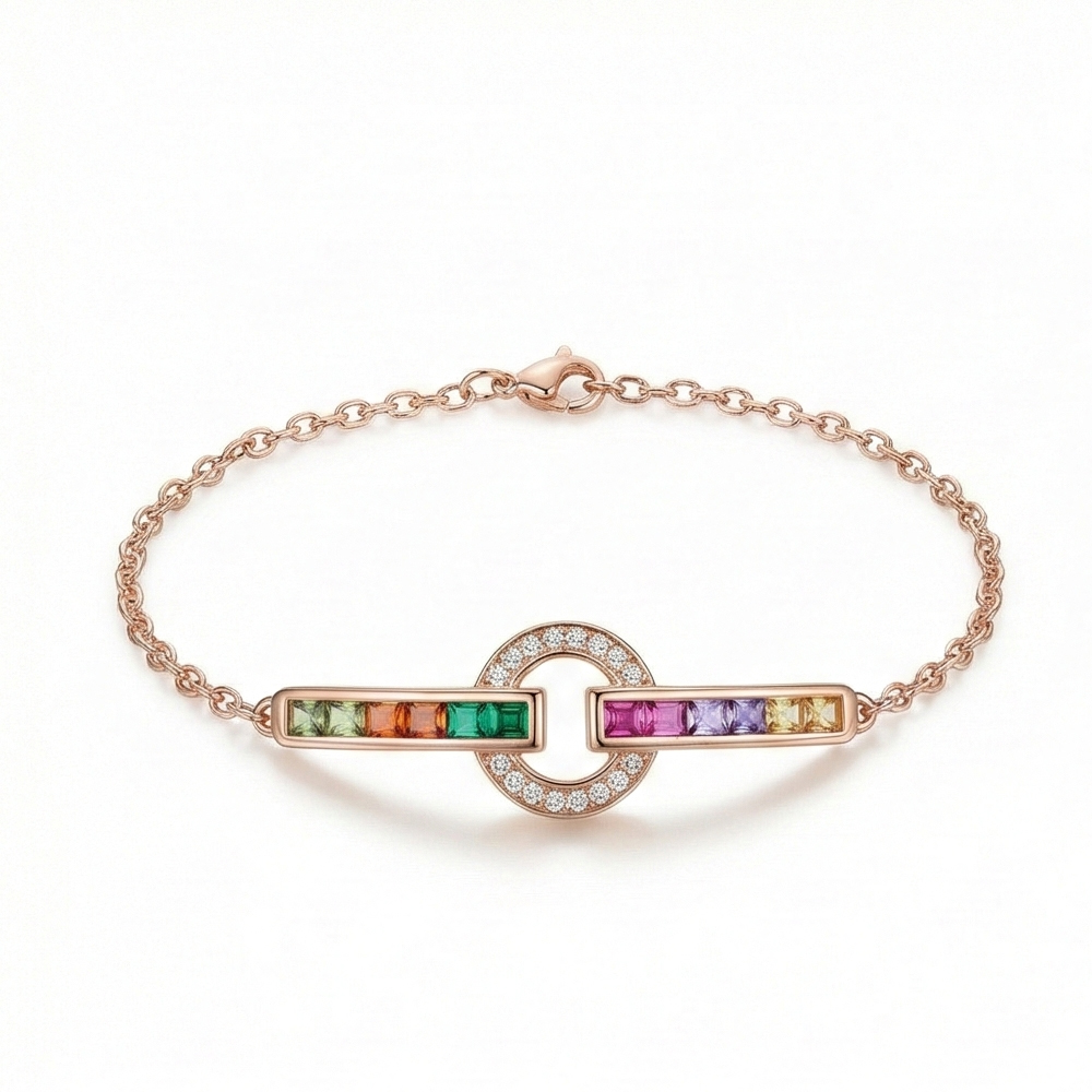925 Sterling Silver Rose Gold Plated Multicolor Geometric Interlocking Bracelet Jewellery