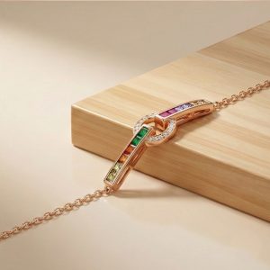 AGOR 925 Sterling Silver Rose Gold Plated Multicolor Geometric Interlocking Bracelet Jewellery