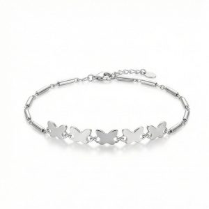 AGOR 925 Sterling Silver Delicate Butterfly Station Chain Bracelet Jewellery with Rhodium Finish