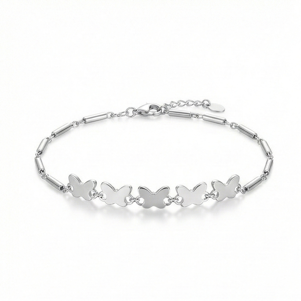 925 Sterling Silver Delicate Butterfly Station Chain Bracelet Jewellery with Rhodium Finish