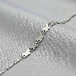 AGOR 925 Sterling Silver Delicate Butterfly Station Chain Bracelet Jewellery with Rhodium Finish