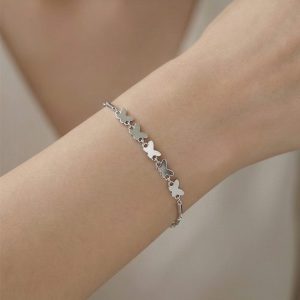 AGOR 925 Sterling Silver Delicate Butterfly Station Chain Bracelet Jewellery with Rhodium Finish