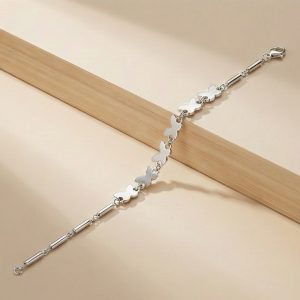 AGOR 925 Sterling Silver Delicate Butterfly Station Chain Bracelet Jewellery with Rhodium Finish