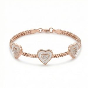 AGOR 925 Sterling Silver Rose Gold Plated Double Heart Adjustable Bracelet Jewellery