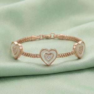 AGOR 925 Sterling Silver Rose Gold Plated Double Heart Adjustable Bracelet Jewellery