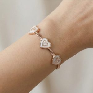 AGOR 925 Sterling Silver Rose Gold Plated Double Heart Adjustable Bracelet Jewellery