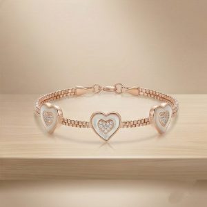 AGOR 925 Sterling Silver Rose Gold Plated Double Heart Adjustable Bracelet Jewellery