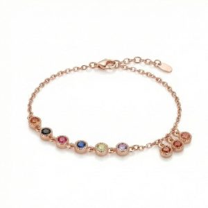 AGOR 925 Sterling Silver Rose Gold Plated Rainbow Bezel Station Bracelet Jewellery