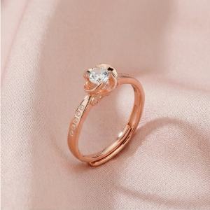 AGOR 925 Sterling Silver Rose Gold Plated Floral Bloom Adjustable Ring Jewellery for Women