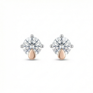 AGOR 925 Sterling Silver Two Tone Solitaire Stud Earrings Jewellery for Women
