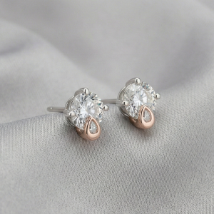 AGOR 925 Sterling Silver Solitaire Stud Earrings with Rose Gold Drop Accent Jewellery