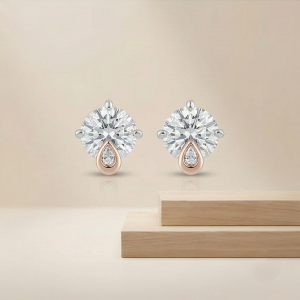 AGOR 925 Sterling Silver Solitaire Stud Earrings with Rose Gold Drop Accent Jewellery